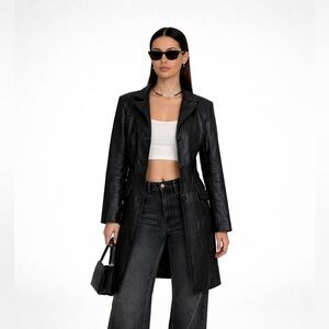 VINTAGE - Black Genuine Leather Coat | Tailored Minimalist 2000s Style